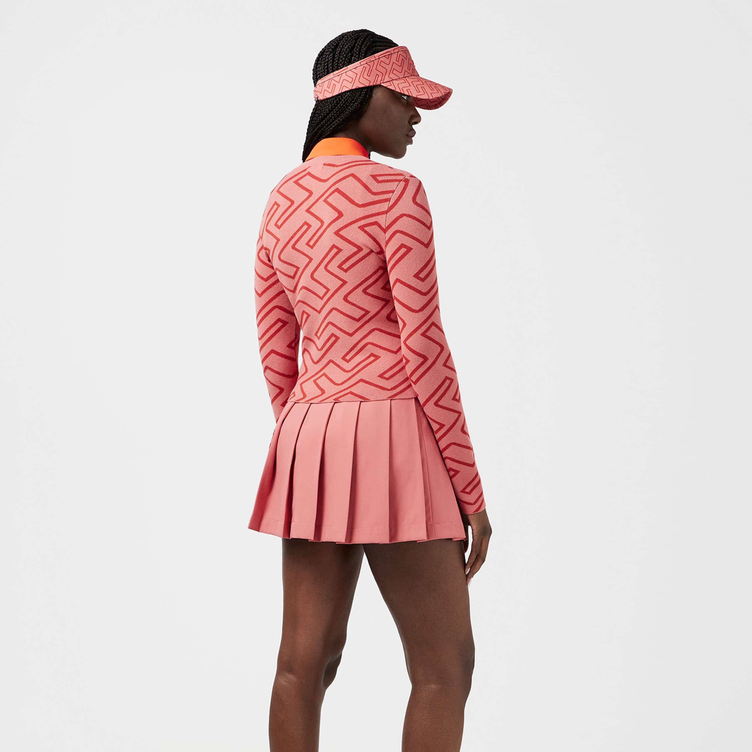 J Lindeberg Odessa Ladies Golf Cardigan Faded Rose Bridge Monogram